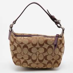 Pre Owned Coach Beige/Brown Signature Canvas and Leather Baguette