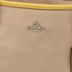 Pre Owned Coach Beige/Mustard Leather Top Zip Tote