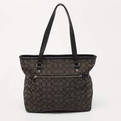 Pre Owned Coach Black Signature Canvas an Leather Top Zip Tote