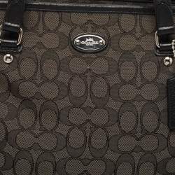 Pre Owned Coach Black Signature Canvas an Leather Top Zip Tote