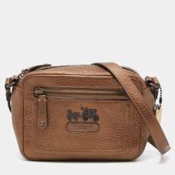 Pre Owned Coach Metallic Brown Leather Crossbody Bag