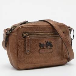 Pre Owned Coach Metallic Brown Leather Crossbody Bag