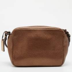 Pre Owned Coach Metallic Brown Leather Crossbody Bag