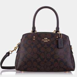 Pre Owned Coach Brown Signature Coated Canvas Mini Lillie Carryall Satchel