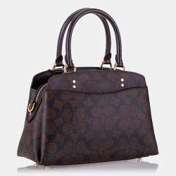 Pre Owned Coach Brown Signature Coated Canvas Mini Lillie Carryall Satchel