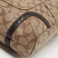 Pre Owned Coach Beige/Brown Signature Coated Canvas and Leather Heritage Peyton Tote