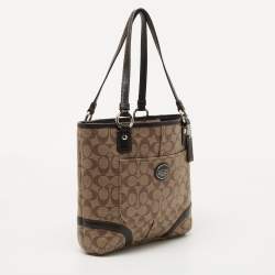 Pre Owned Coach Beige/Brown Signature Coated Canvas and Leather Heritage Peyton Tote