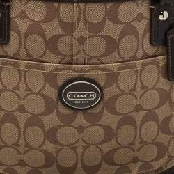 Pre Owned Coach Beige/Brown Signature Coated Canvas and Leather Heritage Peyton Tote