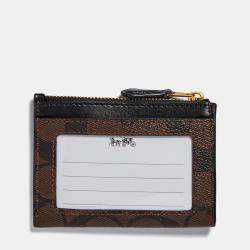Pre Owned Coach Brown/Black Signature Coated Canvas and Leather Zip Skinny ID Case