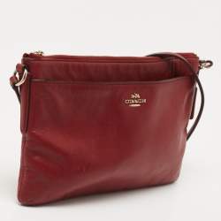 Pre Owned Coach Red Leather East/West Swingpack Crossbody Bag