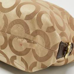 Pre Owned Coach Beige/Brown Op Art Canvas and Patent Leather Julianne Hobo  