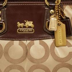 Pre Owned Coach Beige/Brown Op Art Canvas and Patent Leather Julianne Hobo  