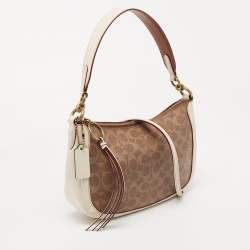 Coach Beige/Cream Signature Coated Canvas and Leather Sutton Hobo