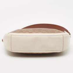 Coach Beige/Cream Signature Coated Canvas and Leather Sutton Hobo