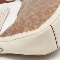 Coach Beige/Cream Signature Coated Canvas and Leather Sutton Hobo