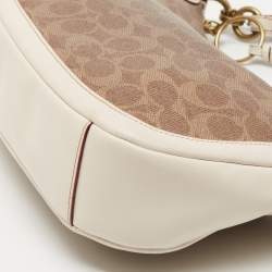 Coach Beige/Cream Signature Coated Canvas and Leather Sutton Hobo