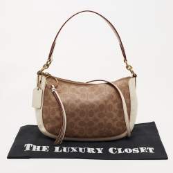 Coach Beige/Cream Signature Coated Canvas and Leather Sutton Hobo