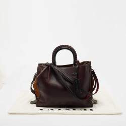 Pre Owned Coach Burgundy/Tan Leather and Suede Rogue Tote