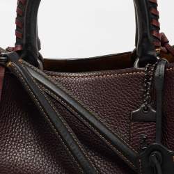 Pre Owned Coach Burgundy/Tan Leather and Suede Rogue Tote