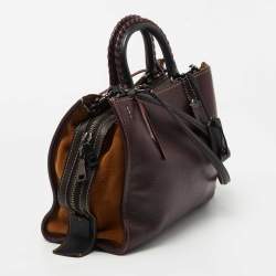 Pre Owned Coach Burgundy/Tan Leather and Suede Rogue Tote