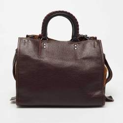 Pre Owned Coach Burgundy/Tan Leather and Suede Rogue Tote
