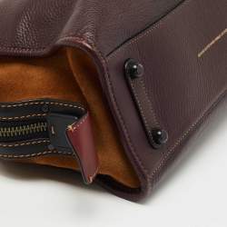 Pre Owned Coach Burgundy/Tan Leather and Suede Rogue Tote