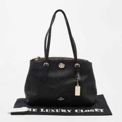 Pre Owned Coach Black Leather Turnlock Carryall Satchel 