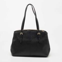 Pre Owned Coach Black Leather Turnlock Carryall Satchel 