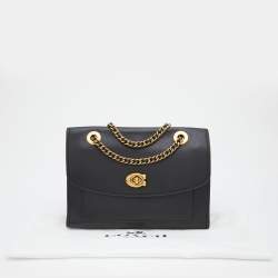 Pre Owned Coach Black Leather Small Parker Chain Flap Shoulder Bag