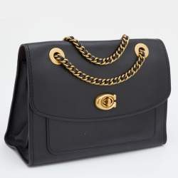 Pre Owned Coach Black Leather Small Parker Chain Flap Shoulder Bag
