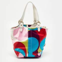 Pre Owned Coach Multicolor Printed Satin and Leather Hobo 