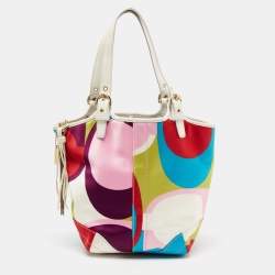 Pre Owned Coach Multicolor Printed Satin and Leather Hobo 