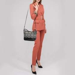 Coach Black/Grey Signature Canvas and Leather Shoulder Bag