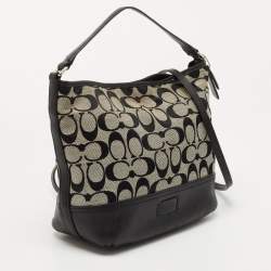 Coach Black/Grey Signature Canvas and Leather Shoulder Bag