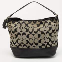 Coach Black/Grey Signature Canvas and Leather Shoulder Bag