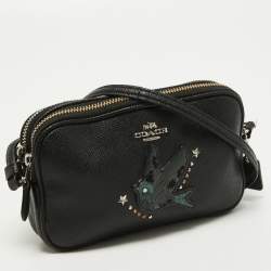 Pre Owned Coach Black Leather Bird Applique Crossbody Bag