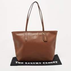 Pre Owned Coach Brown Leather City Top Zip Tote