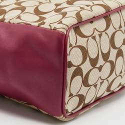 Coach Beige/Maroon Leather and Signature Canvas Shoulder Bag