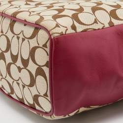 Coach Beige/Maroon Leather and Signature Canvas Shoulder Bag