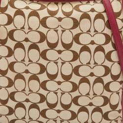 Coach Beige/Maroon Leather and Signature Canvas Shoulder Bag