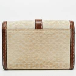 Coach Brown Signature Canvas and Leather Buckle Flap Wallet