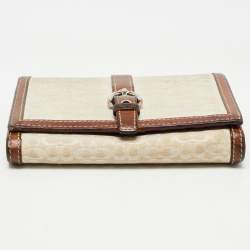 Coach Brown Signature Canvas and Leather Buckle Flap Wallet