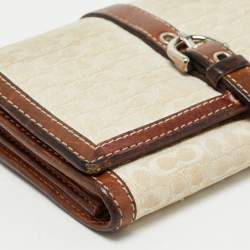 Coach Brown Signature Canvas and Leather Buckle Flap Wallet
