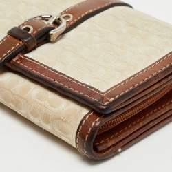 Coach Brown Signature Canvas and Leather Buckle Flap Wallet
