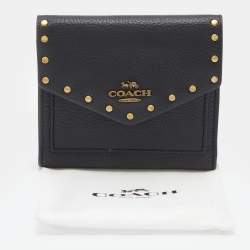 Pre Owned Coach Black Studded Leather Colorblock Trifold Wallet 