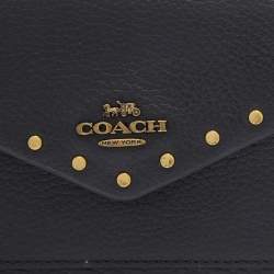 Pre Owned Coach Black Studded Leather Colorblock Trifold Wallet 
