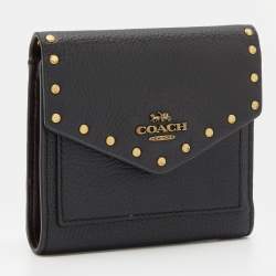 Pre Owned Coach Black Studded Leather Colorblock Trifold Wallet 