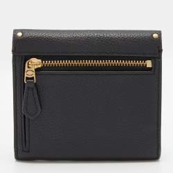 Pre Owned Coach Black Studded Leather Colorblock Trifold Wallet 