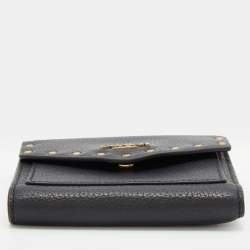Pre Owned Coach Black Studded Leather Colorblock Trifold Wallet 