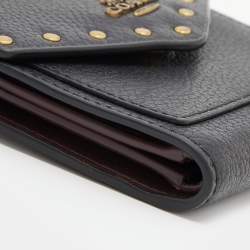 Pre Owned Coach Black Studded Leather Colorblock Trifold Wallet 